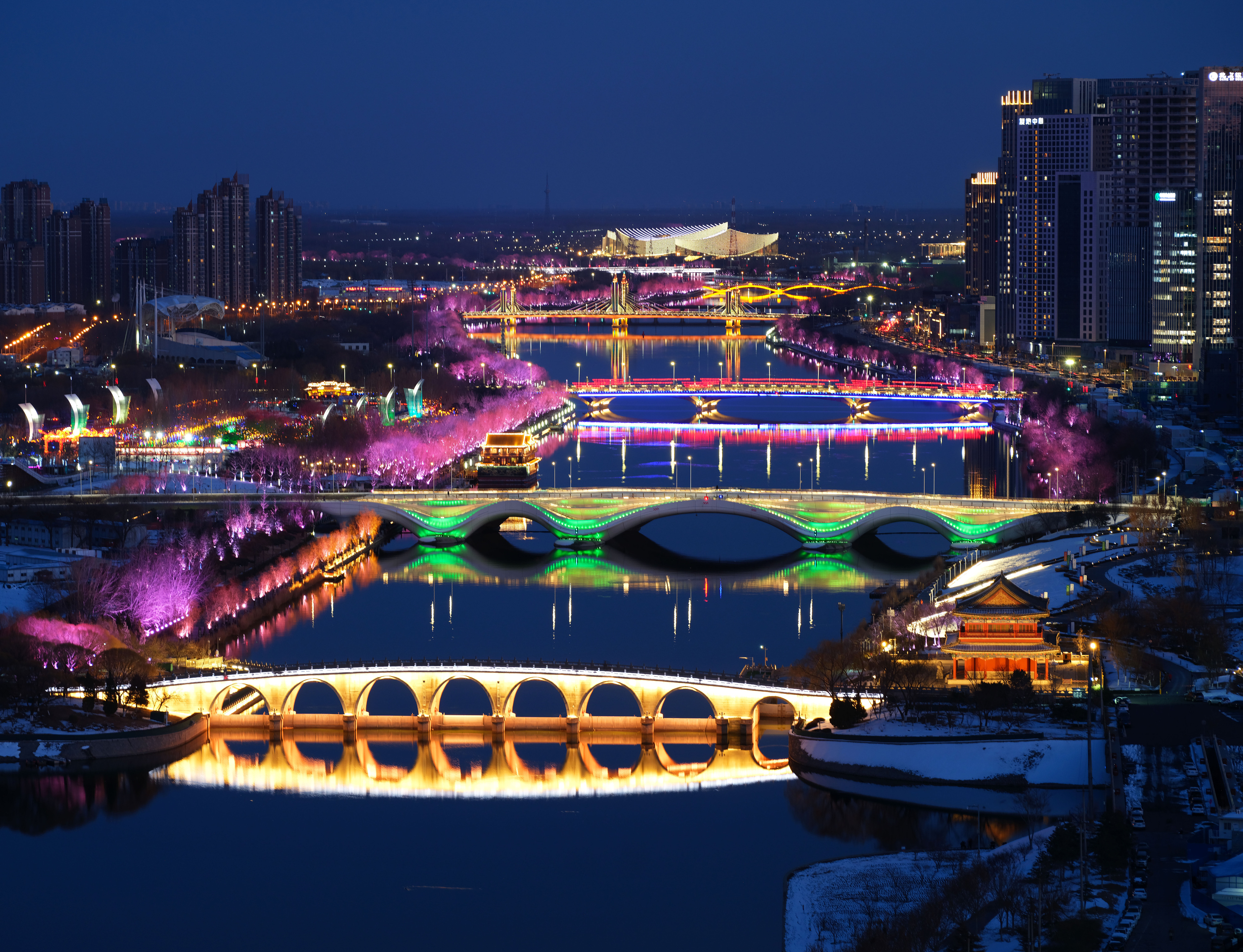 2024年2月22日，京杭大運(yùn)河北京通州段夜景。