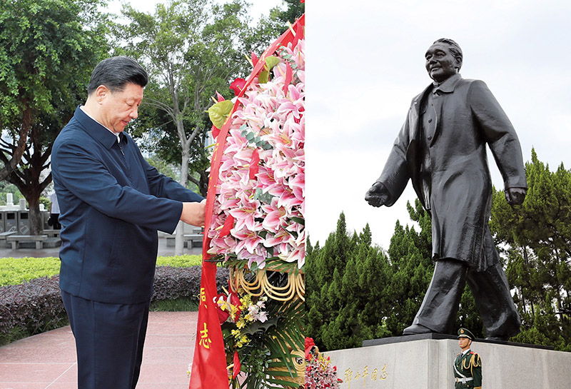 2020年10月14日，習近平總書記向深圳蓮花山公園鄧小平同志銅像敬獻花籃。